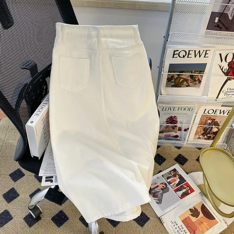 White High Waist A- Line Mini Skirt Women's Denim Split Slimming Mid-Length Bodycon Skirts Spring Hot Sale Of The Season New Sty