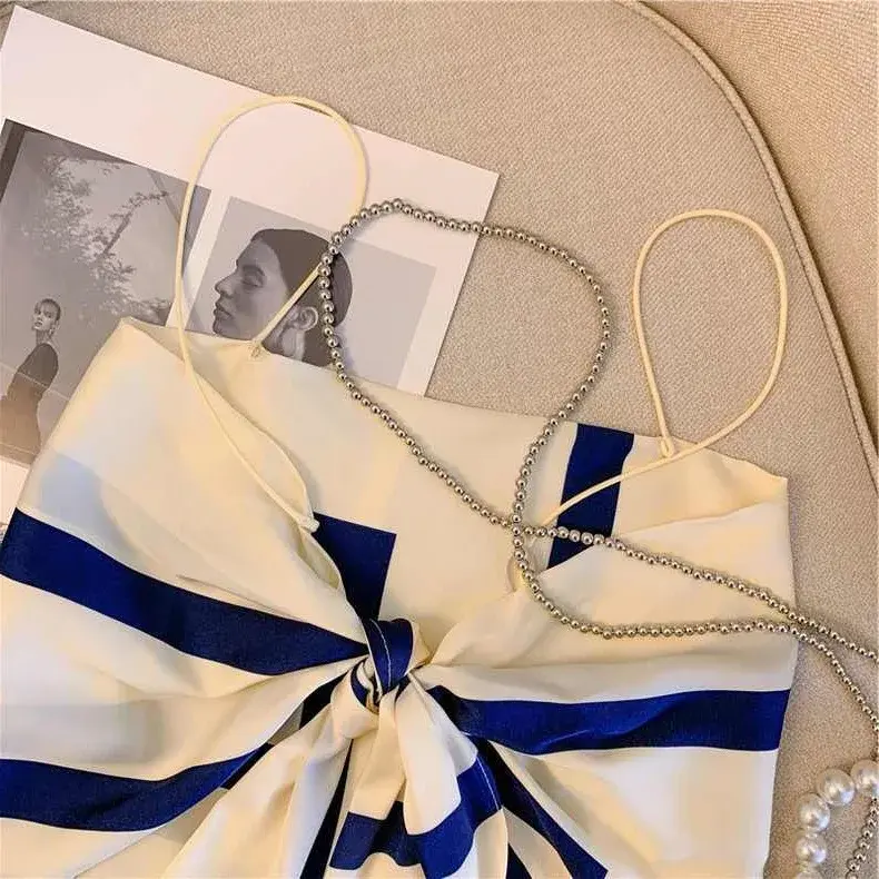 Sexy Spicy Girl Butterfly Knot Strap Vest Women Summer Short outside Wear Exposed Back Triangle Scarf Top Polyester Fiber