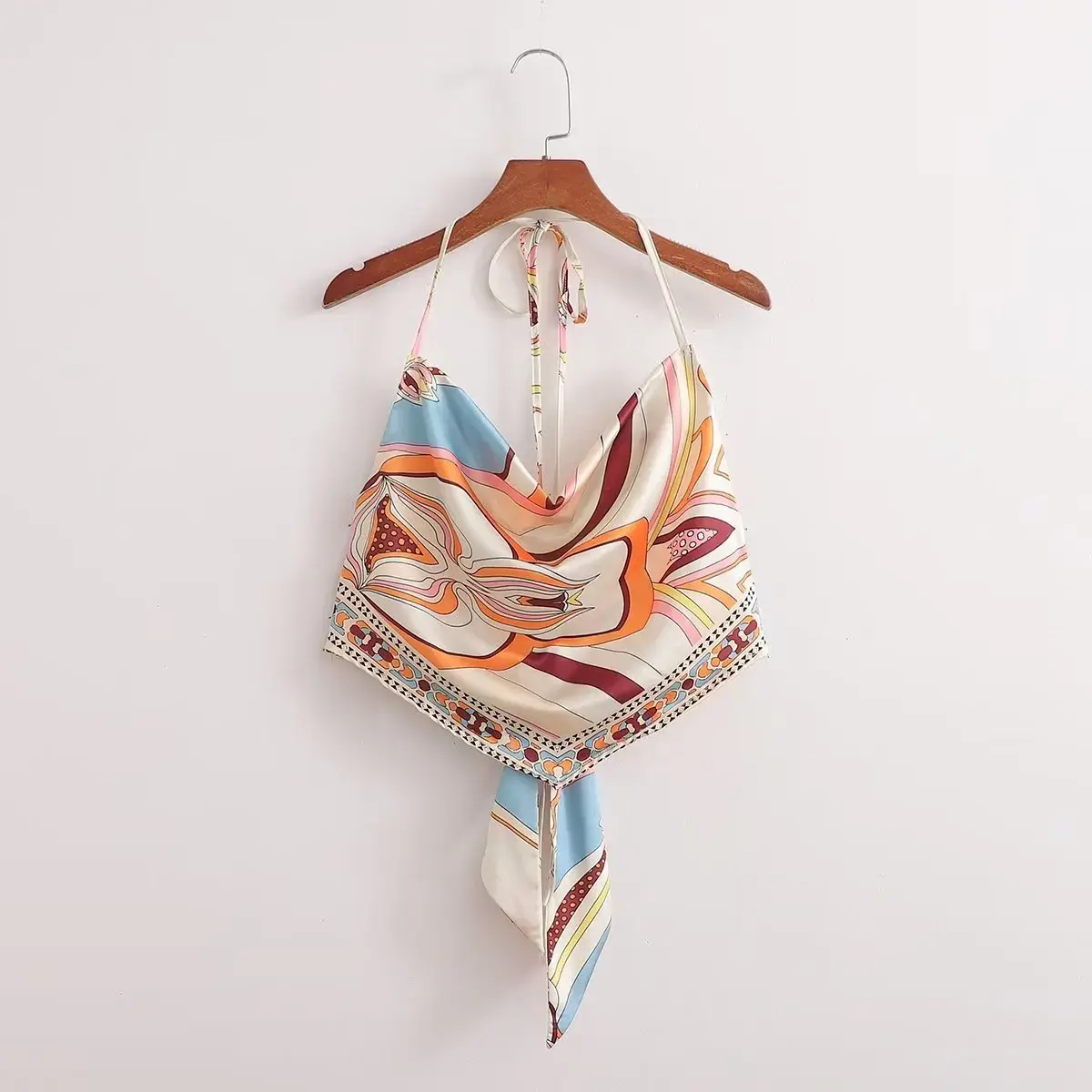 Spring Hot Sale Of The Season Printed Crop Top And Pants Set Polyester Blend Fabric Mixed Pattern Women's Vest Strapless Long Pa