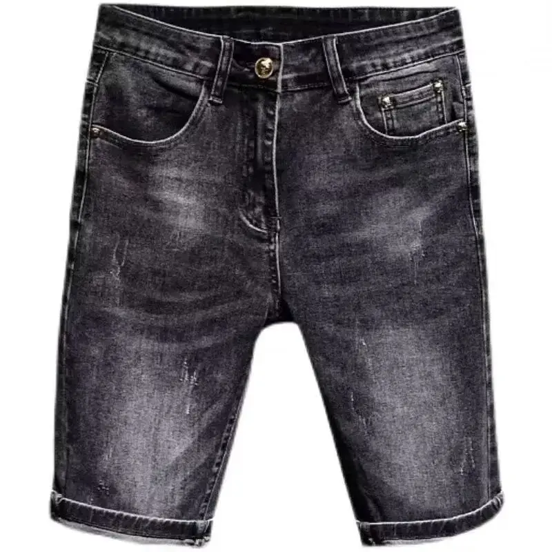 American Style Men's Denim Shorts Trendy Brand Versatile Vintage Stretch Slims Smooths Silhouette Loose-fit Straight-leg Pants