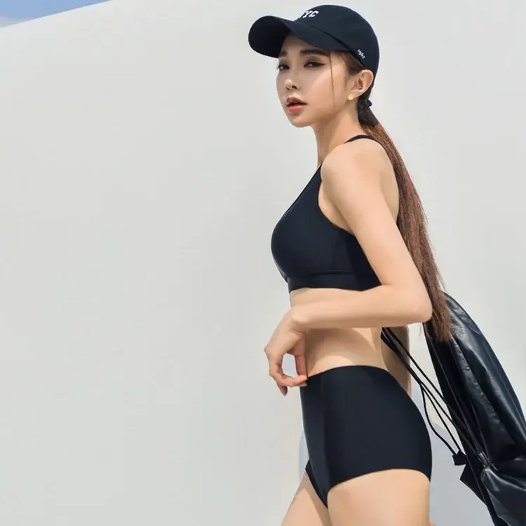 Korean Style Simple Sports Bikini Top High Waist Cover up Women's Separate Swimwear Vest Minimalist Design Swimming Suit