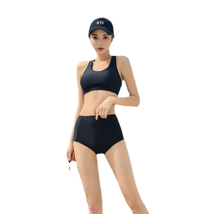 Korean Style Simple Sports Bikini Top High Waist Cover up Women's Separate Swimwear Vest Minimalist Design Swimming Suit