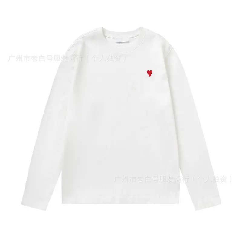 Spring Autumn Trendy Brand New AM1 Small Label Embroidered Heart Simple Versatile Long Sleeve T-Shirt Women Cotton Crew Neck
