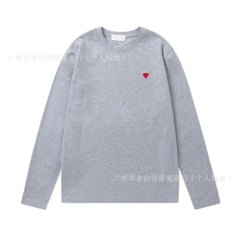 Spring Autumn Trendy Brand New AM1 Small Label Embroidered Heart Simple Versatile Long Sleeve T-Shirt Women Cotton Crew Neck