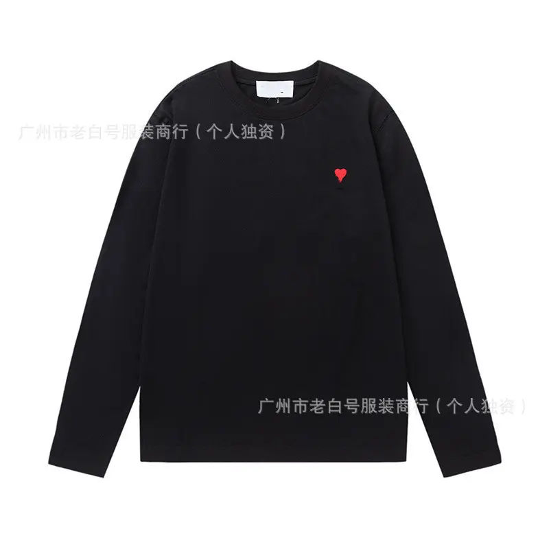 Spring Autumn Trendy Brand New AM1 Small Label Embroidered Heart Simple Versatile Long Sleeve T-Shirt Women Cotton Crew Neck
