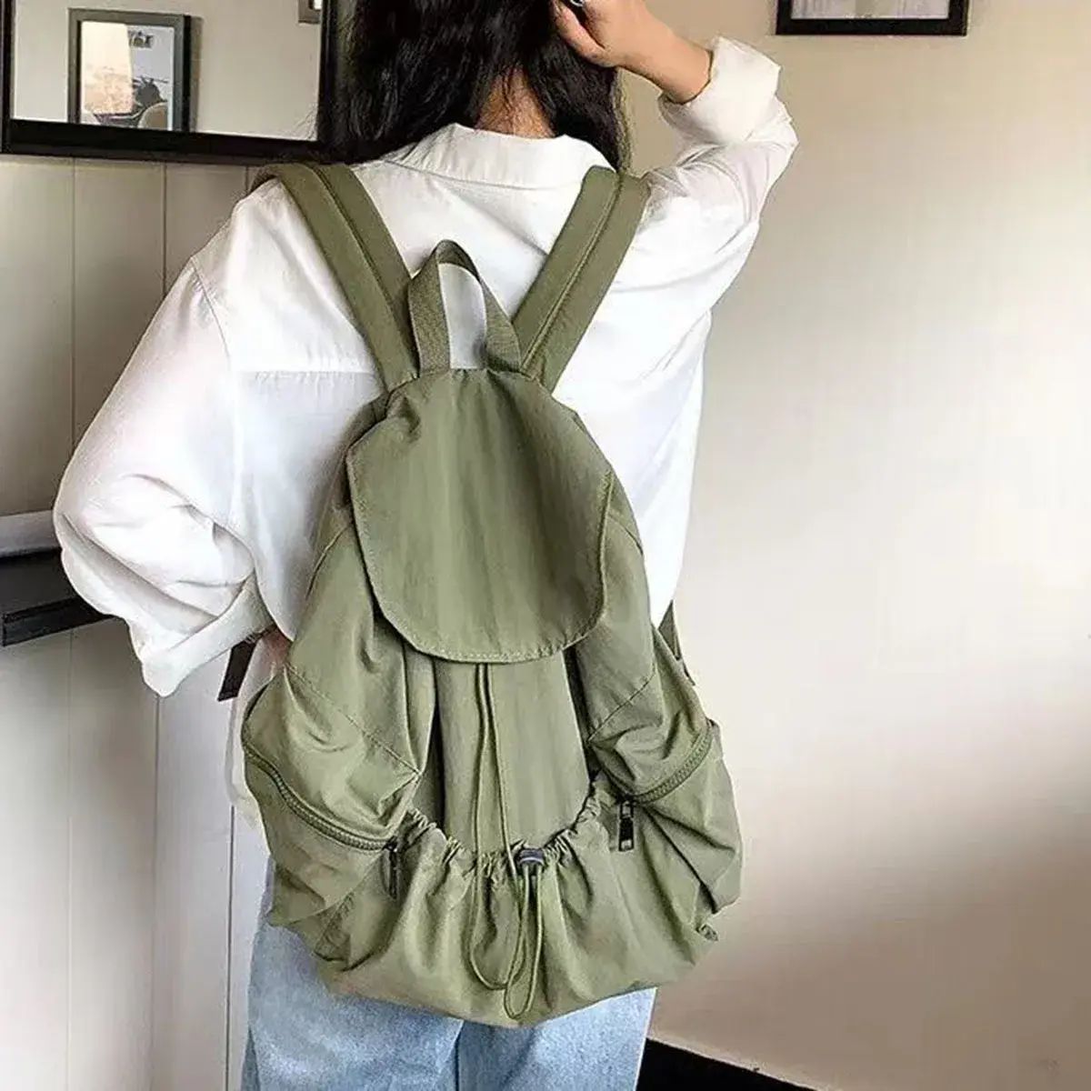 Fashionable Large Capacity Drawstring Backpack Casual Lightweight Men's Women's Can Backpack Washing Fabric