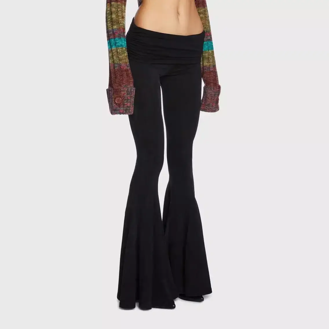 2022 Summer Amazon Best Selling Women's Waist Solid Color Sexy Flare Pants Long Trousers/Nine Point Seven Trousers/Five Point Tr