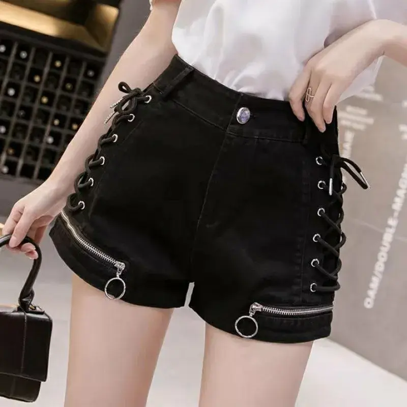 Sexy Short Shorts for Women Summer 2025 Small Size Hot Girl Singer Broadcasters Casual Wide Leg Jeans Mid Waist Fit