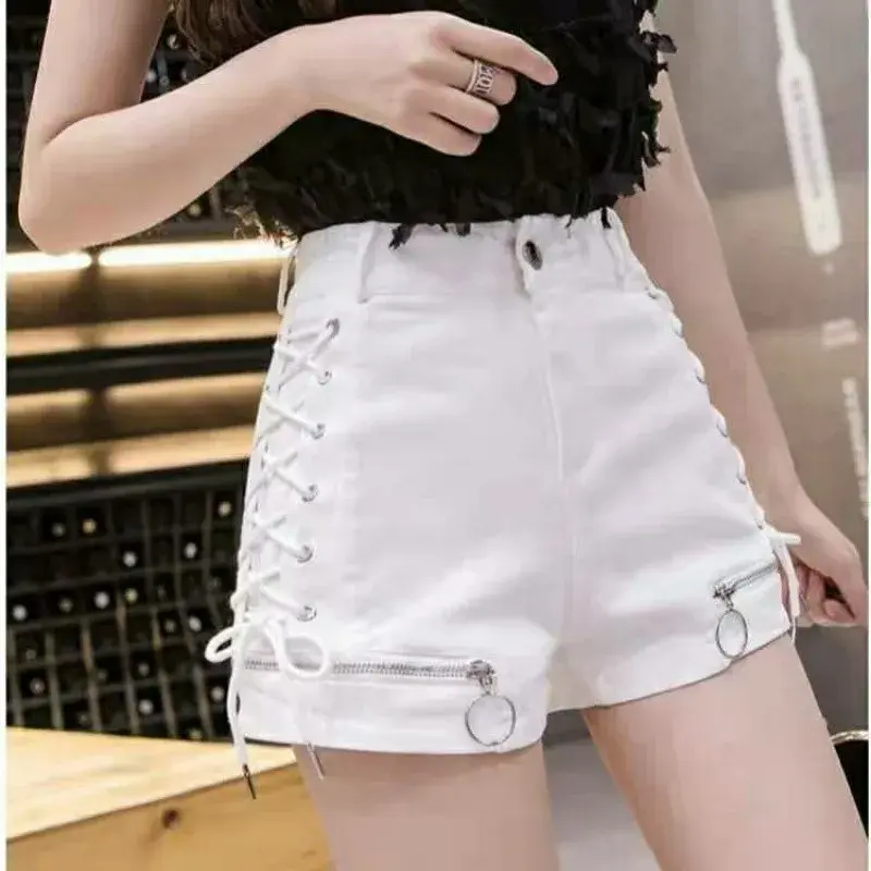 Sexy Short Shorts for Women Summer 2025 Small Size Hot Girl Singer Broadcasters Casual Wide Leg Jeans Mid Waist Fit