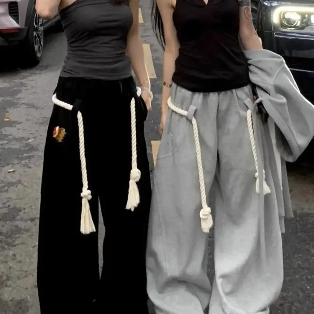 Handmade American Hip Hop Wide Leg Knife Pants Women's Loose Casual Drapey Street Dance Sweatpants Trendy Autumn Design