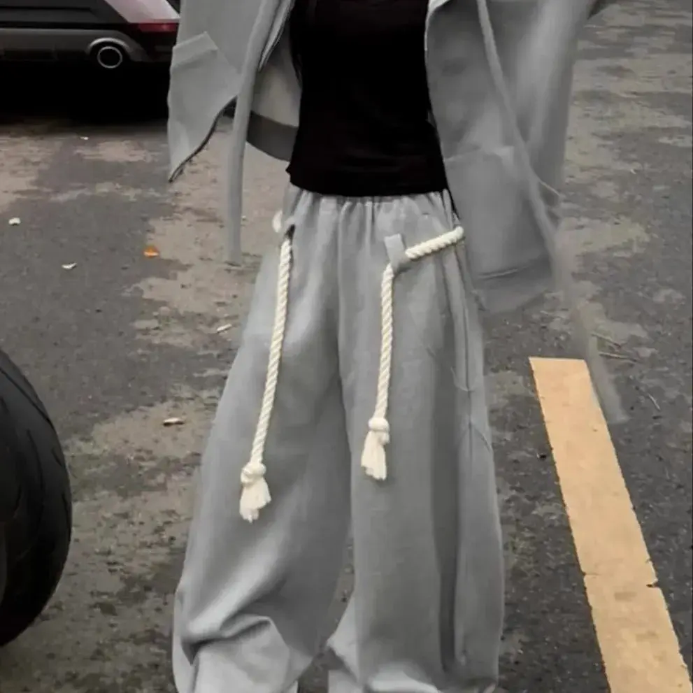 Handmade American Hip Hop Wide Leg Knife Pants Women's Loose Casual Drapey Street Dance Sweatpants Trendy Autumn Design