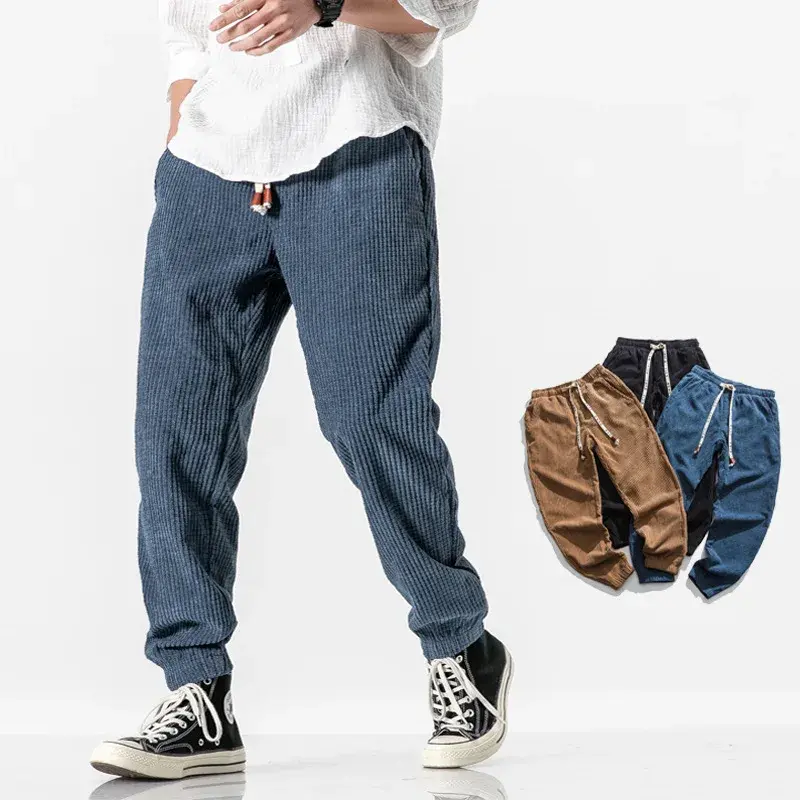Autumn Solid Color Distressed Teenage Export Japanese Style Chinese Traditional Men's Corduroy Harem Pants Casual Trousers Whole