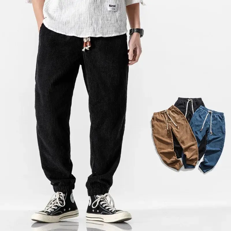 Autumn Solid Color Distressed Teenage Export Japanese Style Chinese Traditional Men's Corduroy Harem Pants Casual Trousers Whole