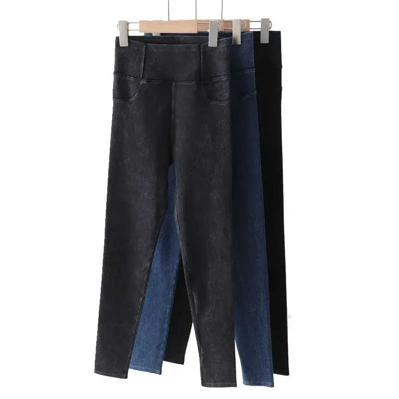 Women's Denim Yoga Pants High-Waisted Slimming Black Outerwear Tight Elastic Waist Reducing Belly Bottoming Trousers For Autumn/
