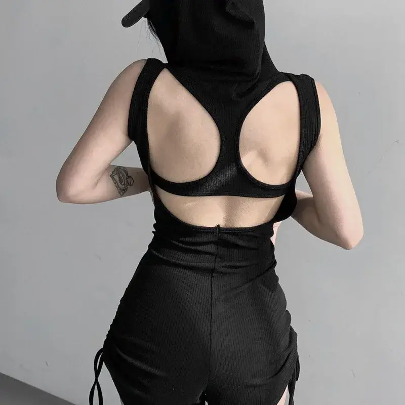 American Style Hot Girl Sleeveless Jumpsuit Women's High Waist Slim Fit Yoga Sports Drawstring Shorts Spring Hot Sale Of The Sea