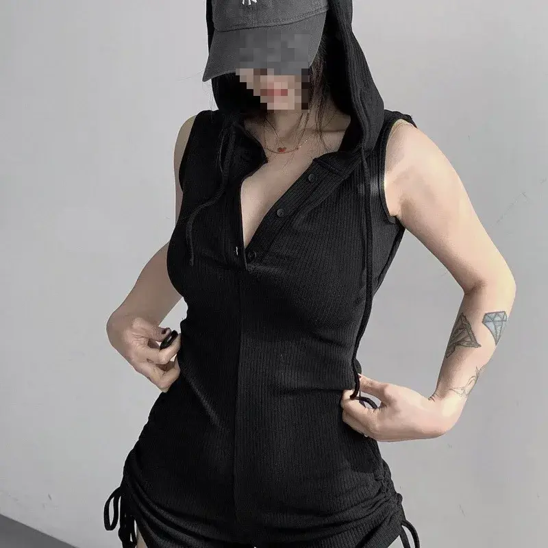 American Style Hot Girl Sleeveless Jumpsuit Women's High Waist Slim Fit Yoga Sports Drawstring Shorts Spring Hot Sale Of The Sea