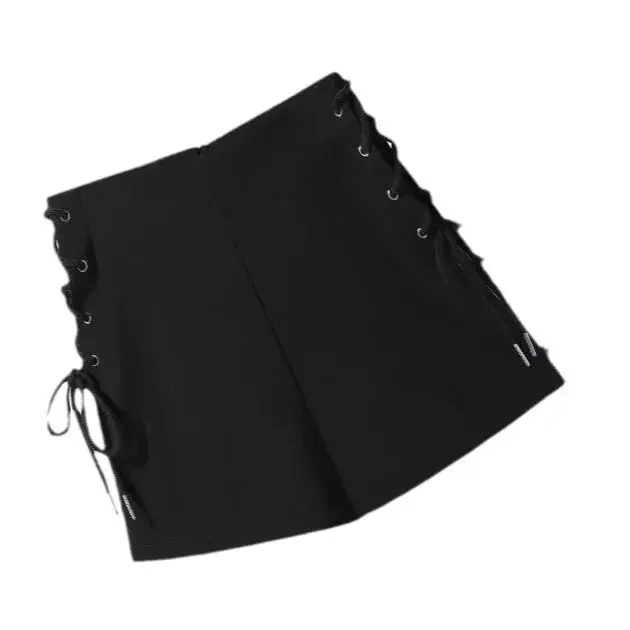 Black High-Waist Short Pants Women's Sexy Trendy Elastic Belt Design Slimming Versatile Elastic Band Hot Pants for Women