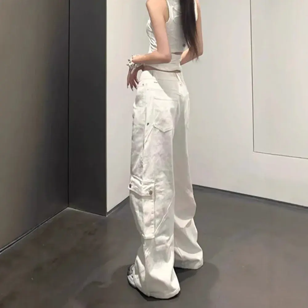 American Heavyweight Design High Waist Straight Leg Slimming Loose Wide Leg Workwear Jeans Women's Autumn White Denim Pants