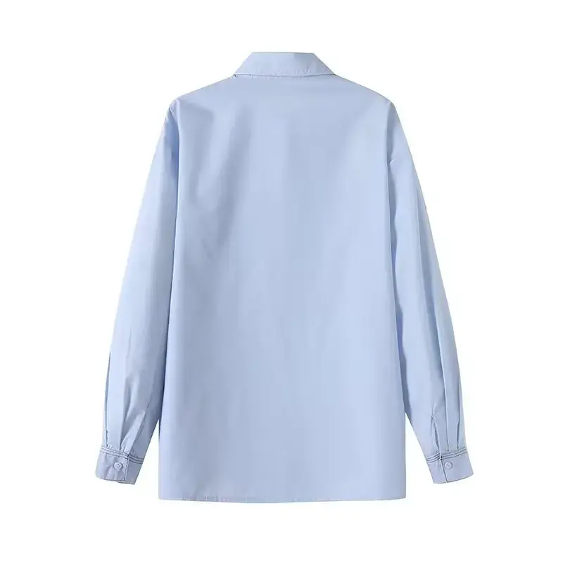 Spring 2025 French Style Loose Fit Button up Shirt Waist Cinching Simple Casual New Arrival Women's Fashion Blouse