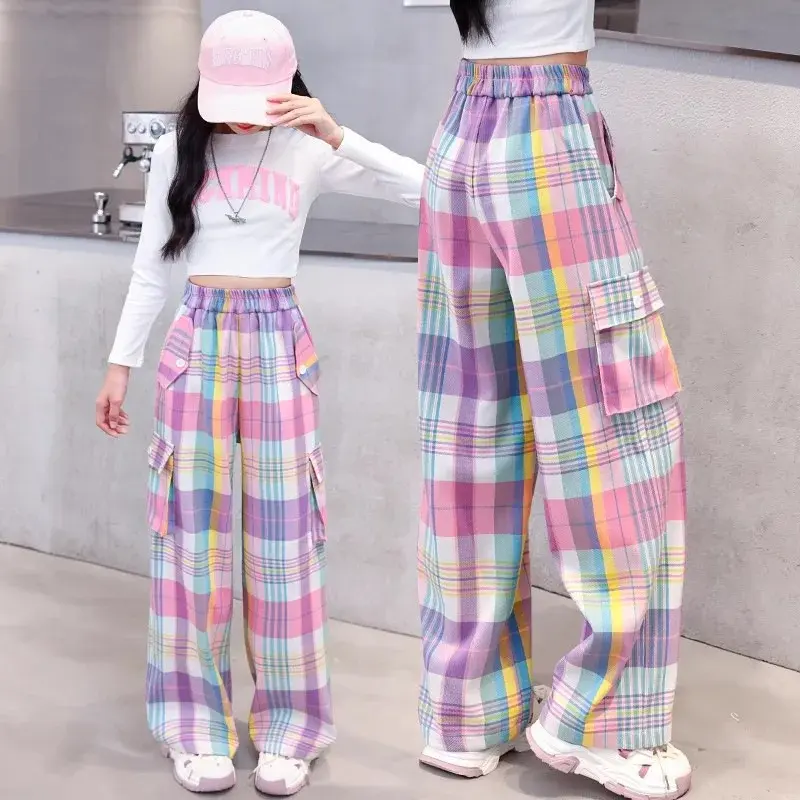 Spring Autumn 2024 New Children's Cargo Pants Multi-Barb Women's Casual Trousers Wide-Legged Youth Style For Girls