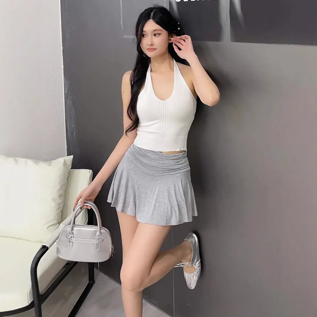 Grey Tennis Short Skirt Women's Sporty Slimming Pleated Anti-Light Walking Pure Desire Ballet Style Summer Fashion Half-length S