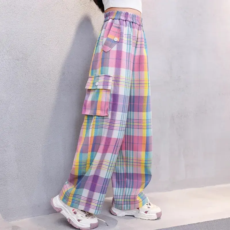 Spring Autumn 2024 New Children's Cargo Pants Multi-Barb Women's Casual Trousers Wide-Legged Youth Style For Girls