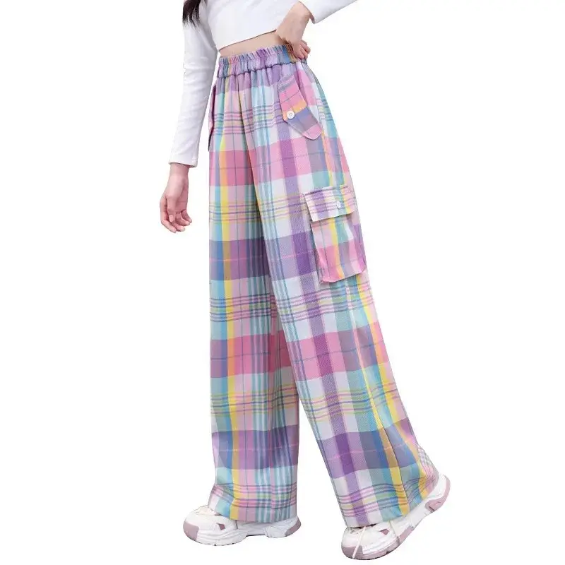 Spring Autumn 2024 New Children's Cargo Pants Multi-Barb Women's Casual Trousers Wide-Legged Youth Style For Girls