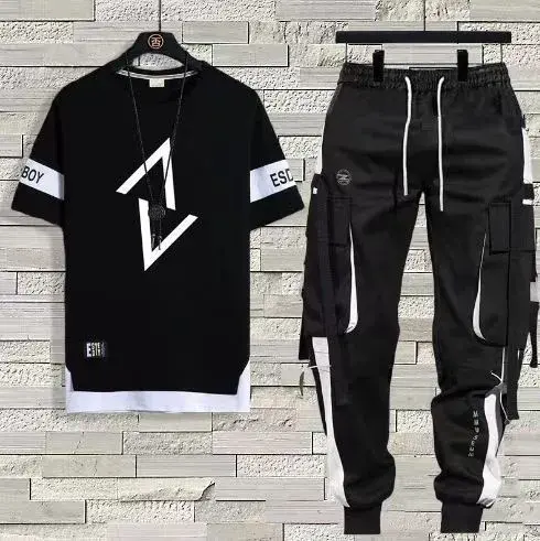 Men's Summer Thin Short Sleeve Casual Trousers Sport Suit Loose Fit Half Sleeve Tee Shirt One Set Chinese Mainland Origin