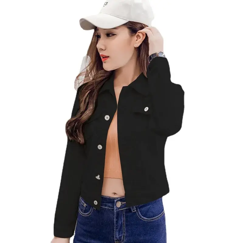 Spring Autumn 2024 New Loose-Fit Korean Candy Colored Slims Smooths Your Silhouette Long Sleeve Denim Jacket Women's Cropped Top