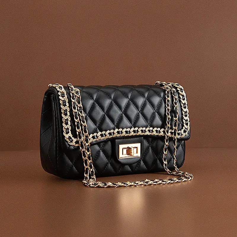 2024 New Trendy Women's Tweed Style Bag With Argyle Chain Shoulder Underarm Crossbody Bag From Hong Kong Authentic Quality