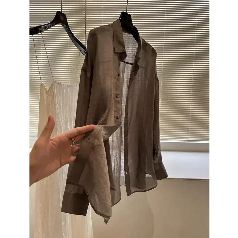 Loose Linen Shirt Women's Casual Thin New Style French Minimalist Fashion Top Quality High End Feeling Small Audience