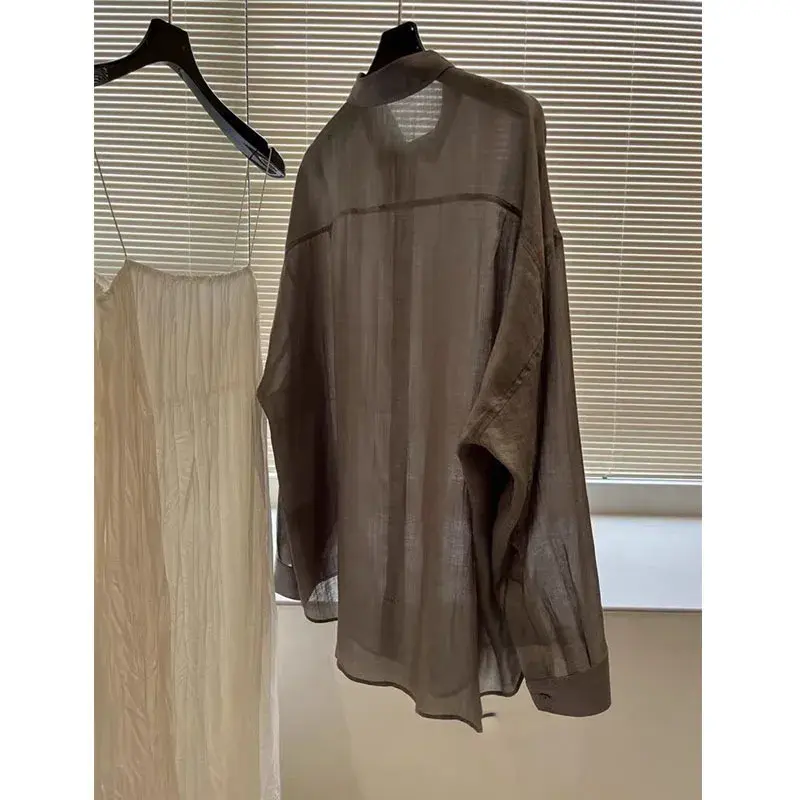 Loose Linen Shirt Women's Casual Thin New Style French Minimalist Fashion Top Quality High End Feeling Small Audience