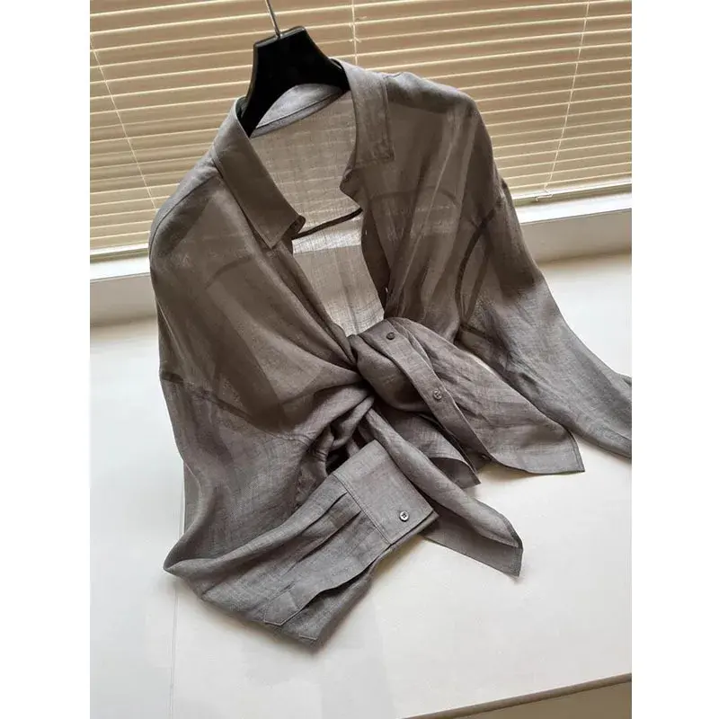 Loose Linen Shirt Women's Casual Thin New Style French Minimalist Fashion Top Quality High End Feeling Small Audience