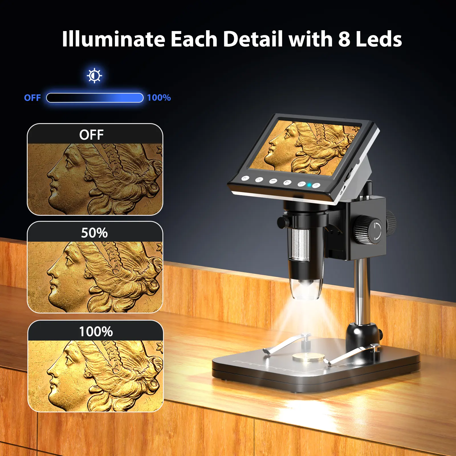 Hayve 4.3'' Digital Microscope 1000X Coin Microscope 1080P Video Microscope for Adult Soldering Microscope With 8 LEDs , PC View