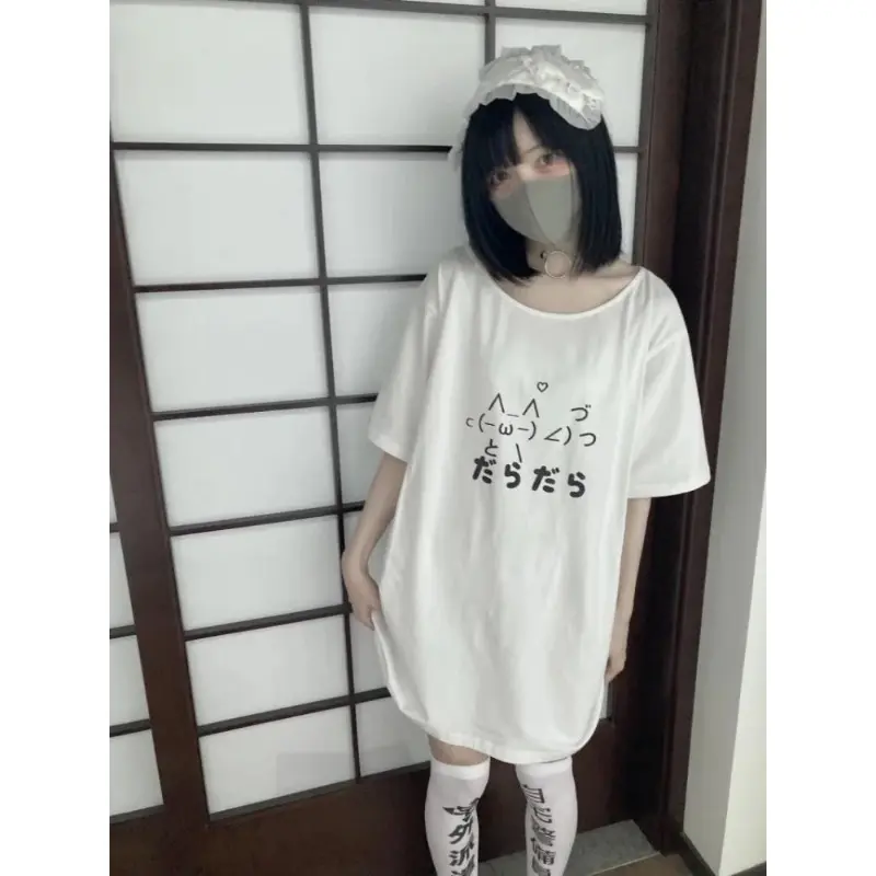 2024 Y2k Aesthetic Summer Loose Cute T-shirt Women Casual O Neck Japanese Cartoon Tops Short Sleeve Kawaii Sweet Harajuku Tees