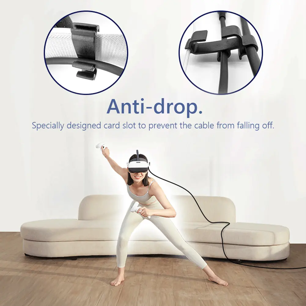 6-1PCS Data Cable Fixer Drop-Proof Portable Cord Clip 3 Slots Wire Organizer VR Accessory for Oculus Quest 2/Pico 3 VR Headset