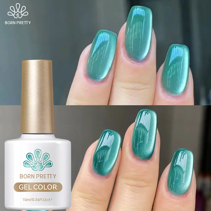 BORN PRETTY 10ml Blue Green Cat Magnetic Gel Ultra Shine Glass Bead Summer Color Semi Permanent Soak Off UV Gel Nail Art Varnish