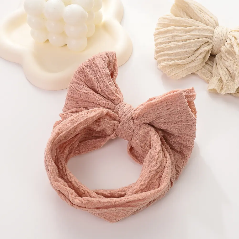 3Pcs/Set Baby Cable Knit Nylon Bows Headbands with Lace Eyelet Socks Double Layers Topknot Long Knee Princess 0-12M Clothing