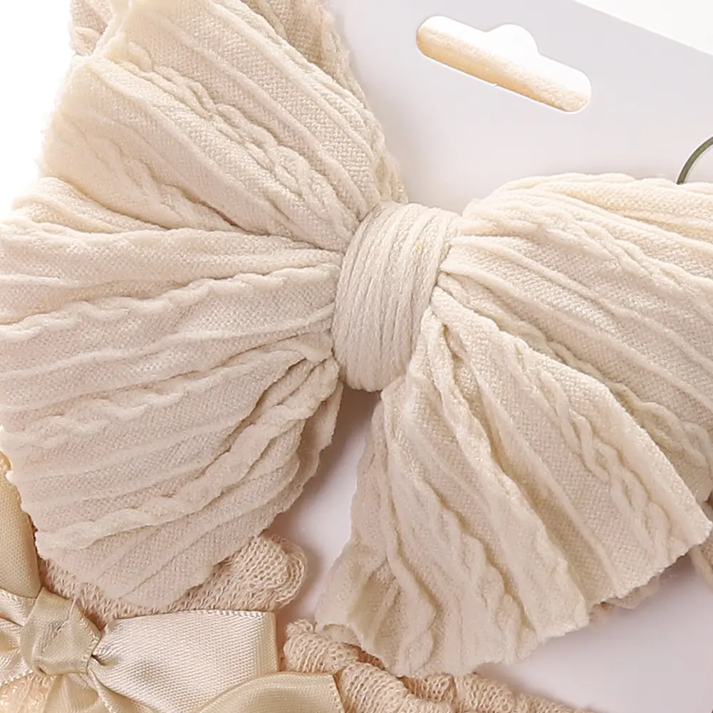 3Pcs/Set Baby Cable Knit Nylon Bows Headbands with Lace Eyelet Socks Double Layers Topknot Long Knee Princess 0-12M Clothing