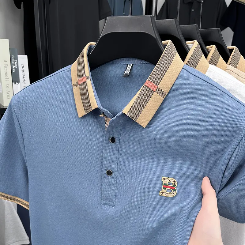 Summer men's golf fashion 2025 short sleeved polo shirt high-end design exquisite ice silk embroidery breathable T-shirt