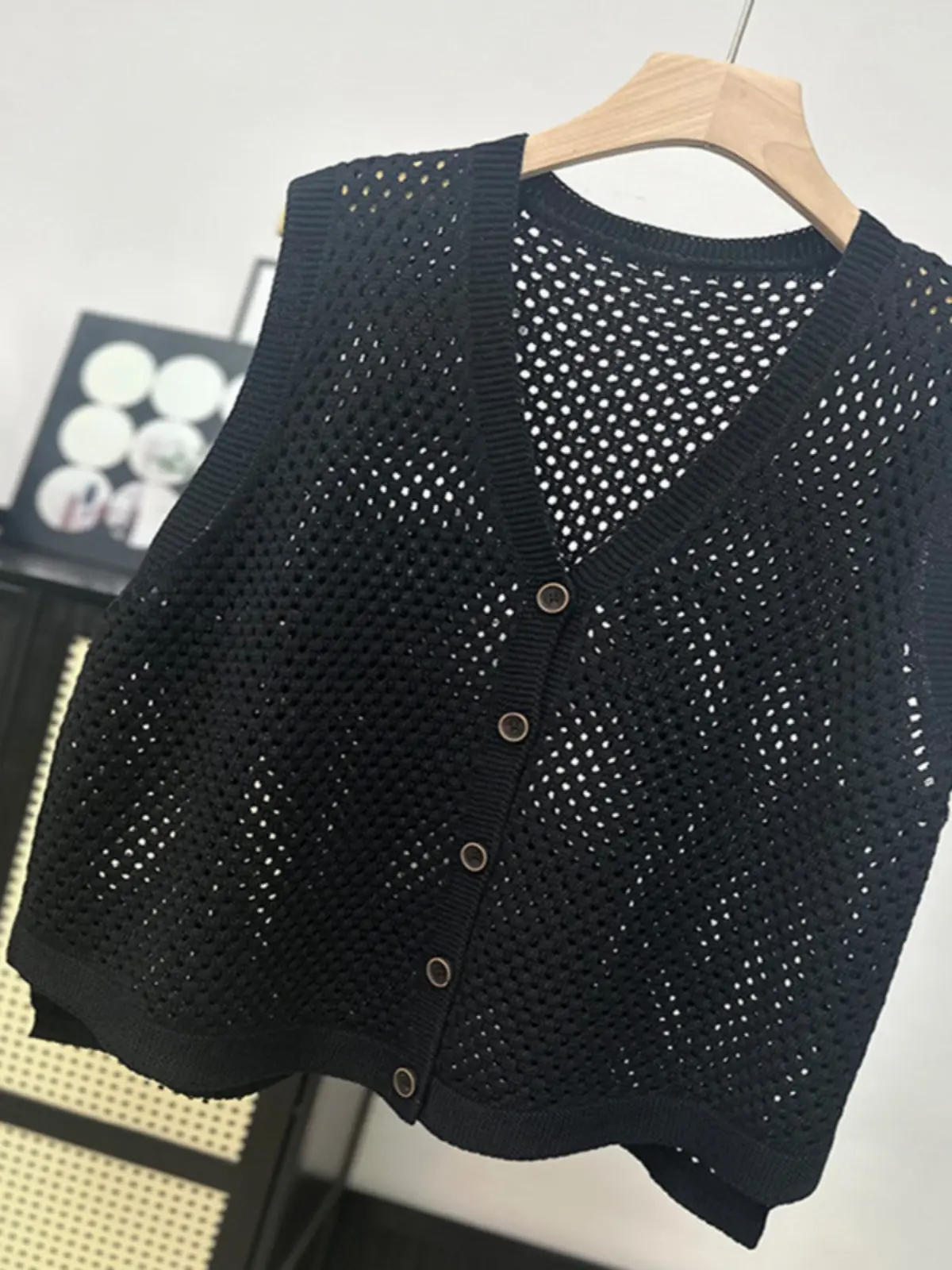 Loose Knitted Cotton Sweater Vest Women's Spring Autumn New Sle V-ne Open Cardigan Bal Breathable Casual Wear