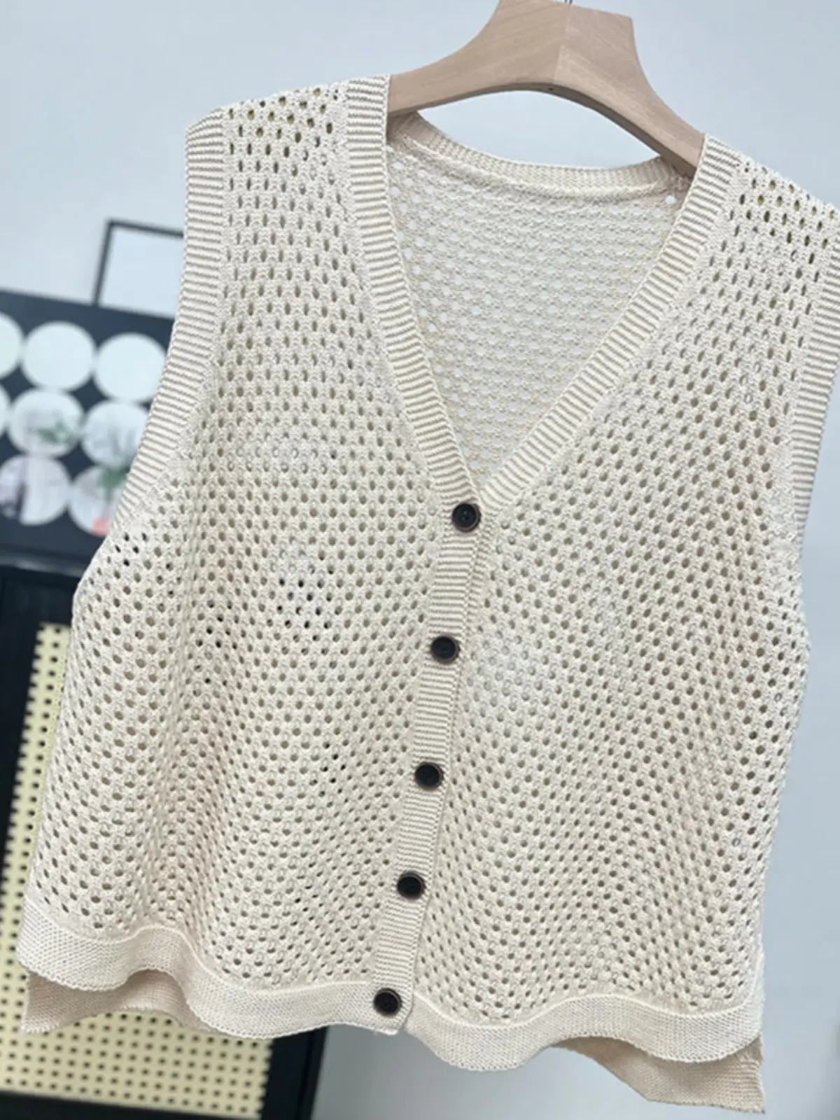 Loose Knitted Cotton Sweater Vest Women's Spring Autumn New Sle V-ne Open Cardigan Bal Breathable Casual Wear