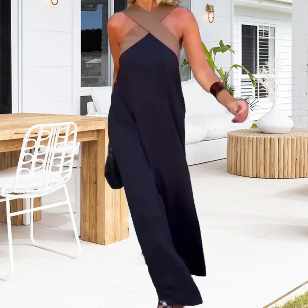 Solid Color Cross-neck Dress Elegant Off-shoulder Maxi Dress for Women Neck Backless Evening Gown with Solid Color for Beach