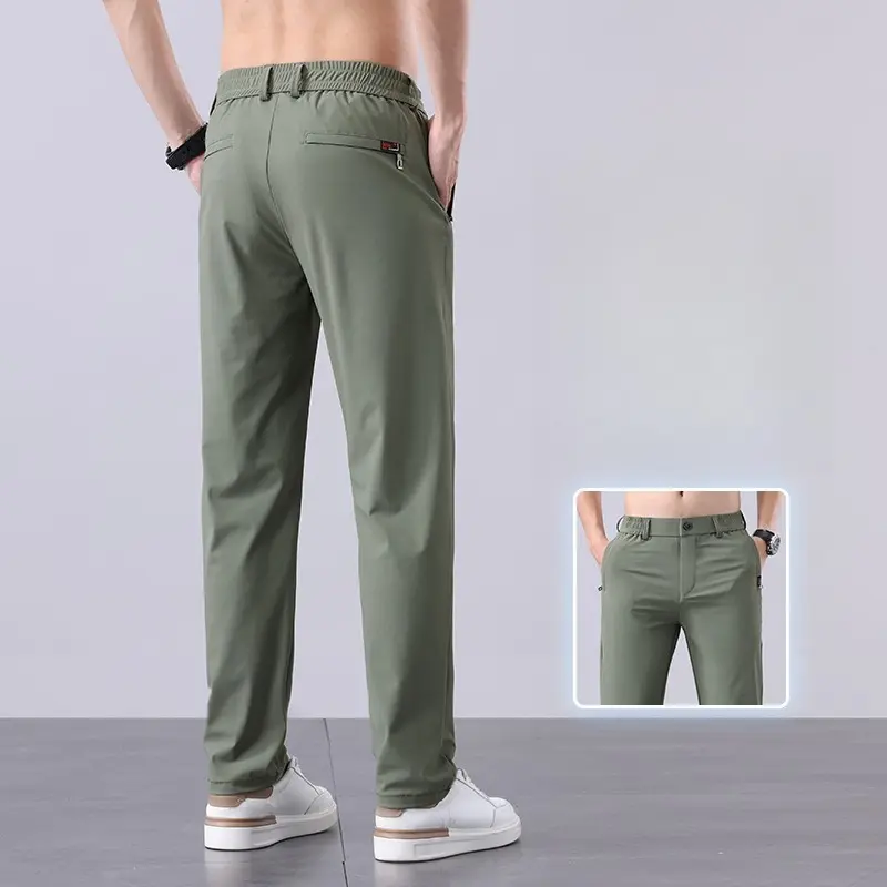 Summer New Men's Ice Silk Pants Korean Y2K All Match Elastic Sweatpants Office Business Casual Fashion Straight Suit Trousers