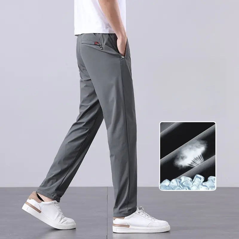 Summer New Men's Ice Silk Pants Korean Y2K All Match Elastic Sweatpants Office Business Casual Fashion Straight Suit Trousers