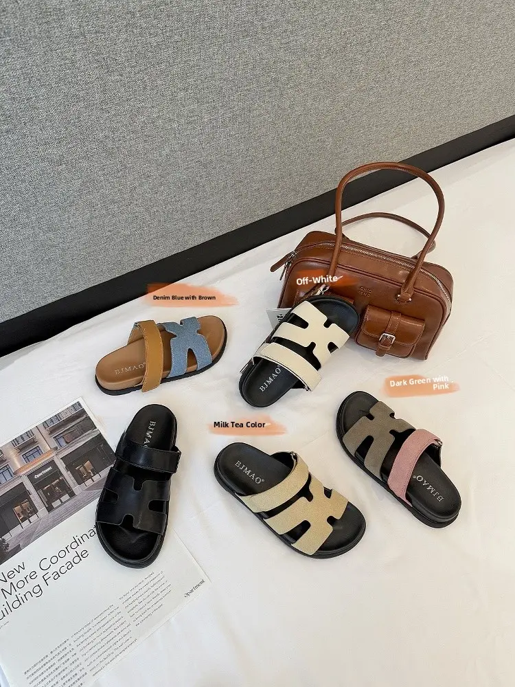 Casual Roman Sle Women's Sandals 2025 New Summer Thi Heel Slip-On Faionable Leather Moccasins Indoor Outdoor Wear