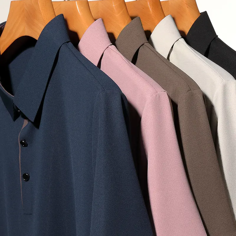 Fashionable ice silk polo shirt men's half sleeved casual top middle-aged lapel pullover solid color short sleeved men's T-shirt