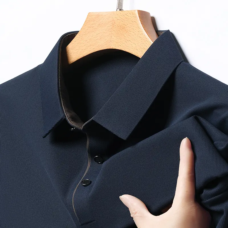 Fashionable ice silk polo shirt men's half sleeved casual top middle-aged lapel pullover solid color short sleeved men's T-shirt