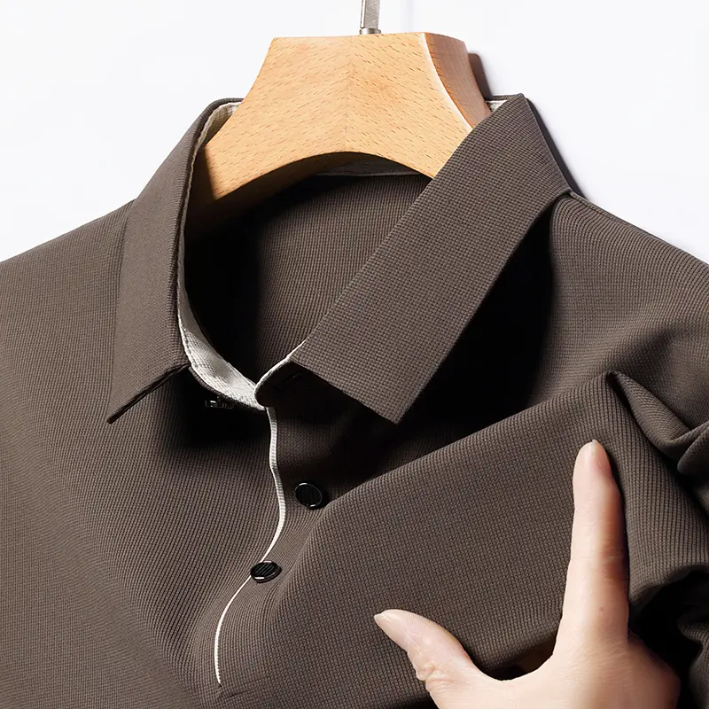 Fashionable ice silk polo shirt men's half sleeved casual top middle-aged lapel pullover solid color short sleeved men's T-shirt