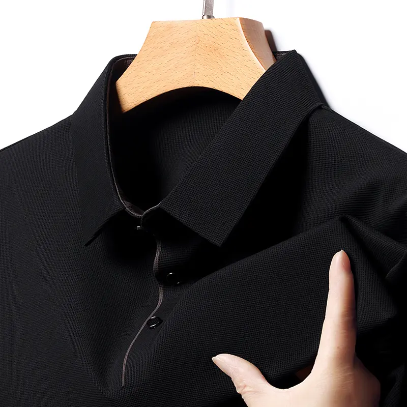Fashionable ice silk polo shirt men's half sleeved casual top middle-aged lapel pullover solid color short sleeved men's T-shirt